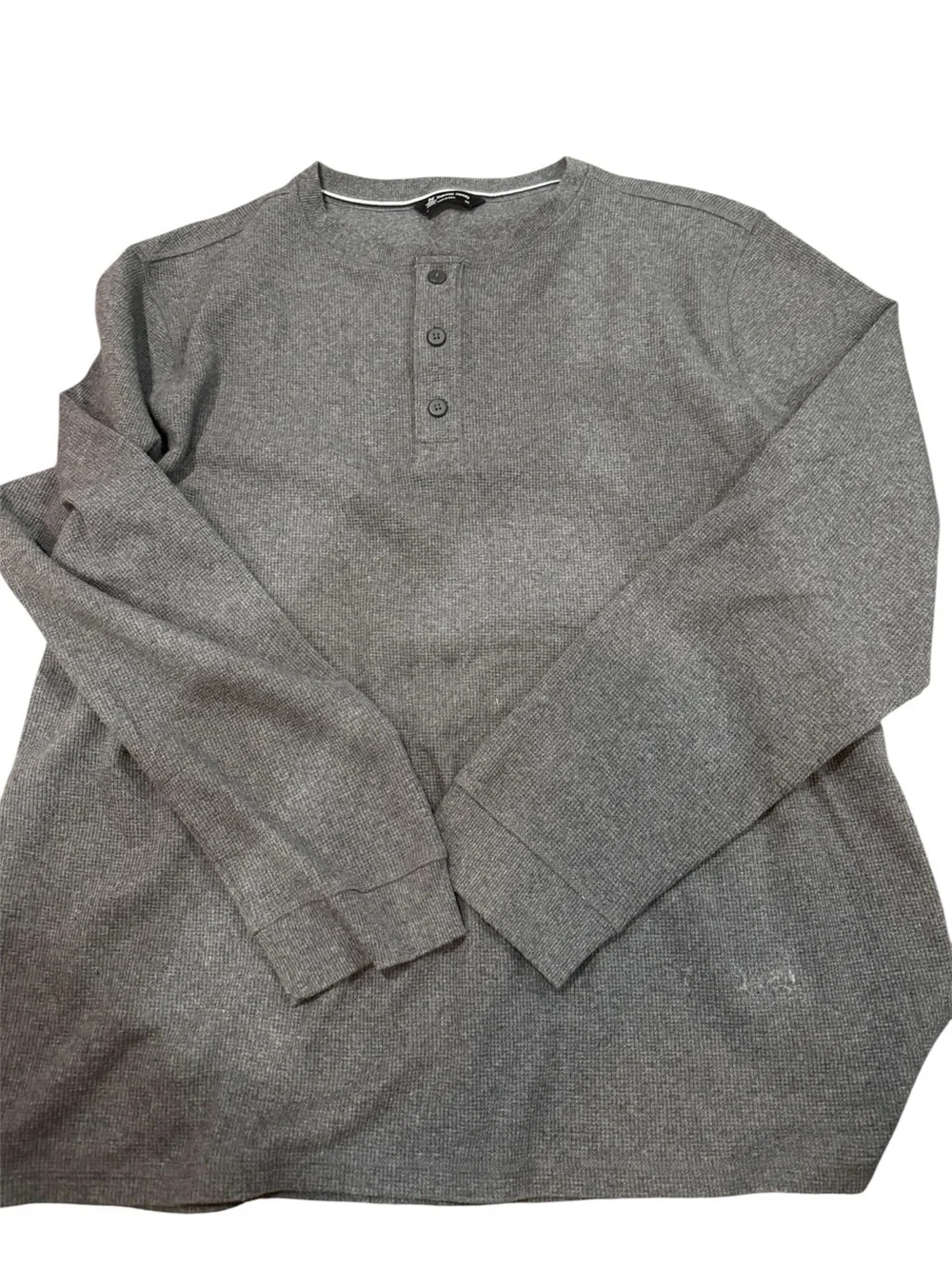 Members Mark Men’s Gray Thermal Henley Waffle Knit LS  Comfort T-Shirt XXL‎